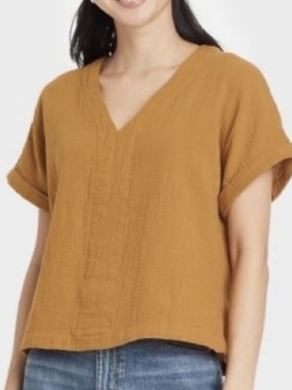 Universal Thread V-Neck Short Sleeve Cotton Muslin Top